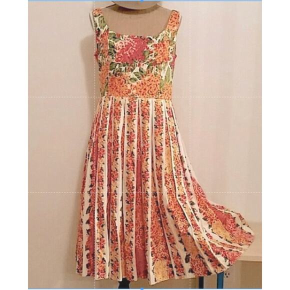 NWT Isaac Mizrahi Orange Red Pink Floral Pleated Dress Size 4 - Picture 4 of 11